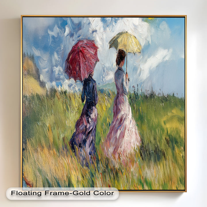 Ladies with Parasols in a Sunlit Meadow – Impressionist Oil Painting