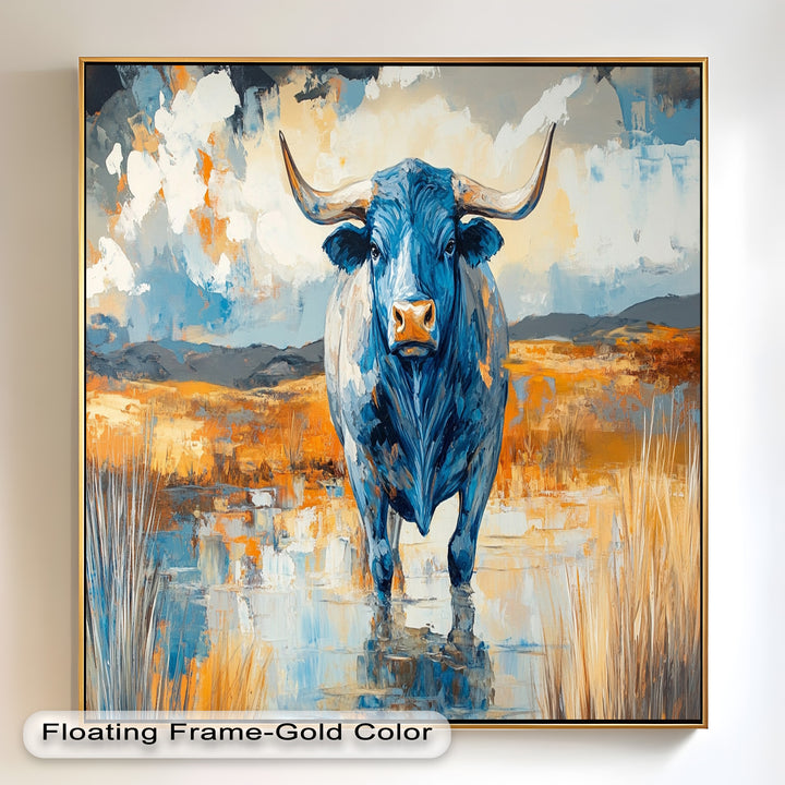 Blue Desert Bull – Animal Oil Painting