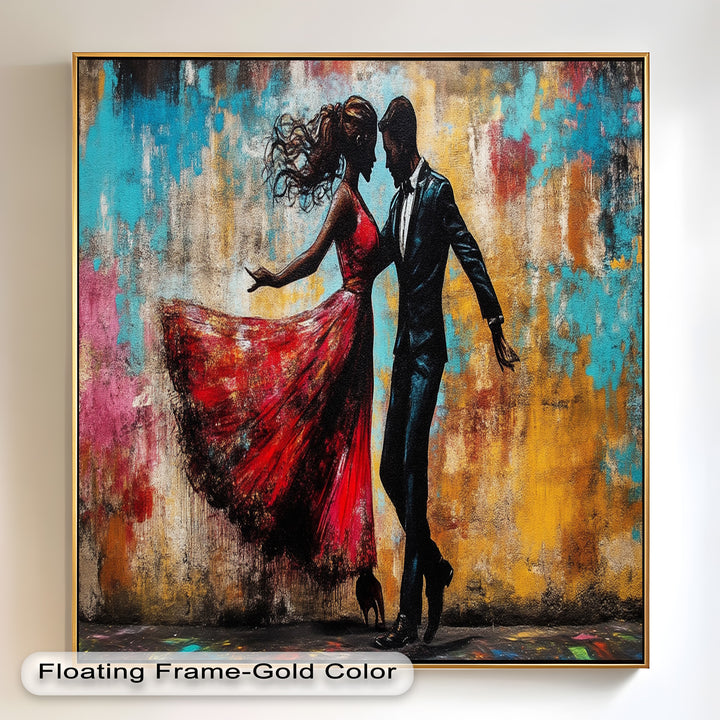Whirl of Passion – Dancing Lovers in Red Love Oil Painting