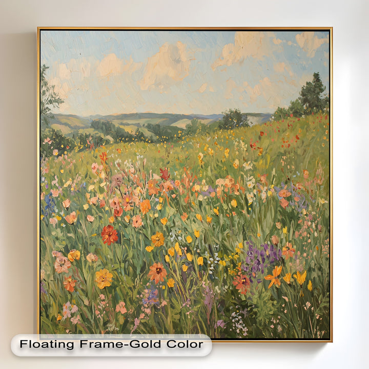 Wildflower Field Impressionist – Framed Landscape Oil Painting