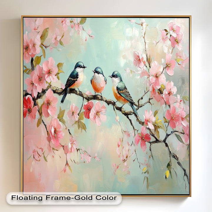 Three Birds Among Blossoms – Animal Oil Painting