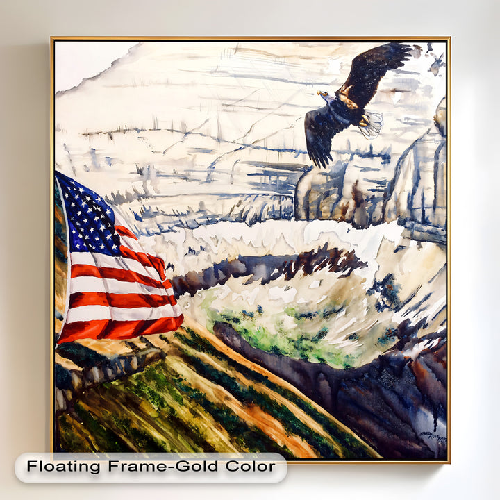 Amerikanische Flagge und Weißkopfseeadler - Patriotisches Ölgemälde