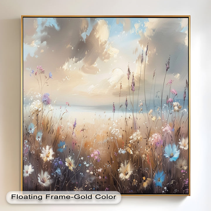Spring Wildflowers Landscape – Tranquil Nature Oil Painting