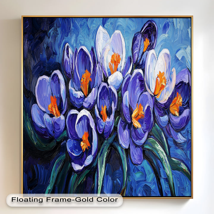 Crocus Flowers in Blue and Violet Hues - Flower Oil Painting