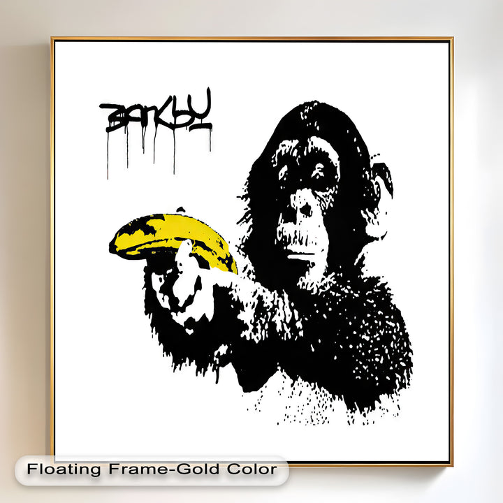 Monkey with Banana Gun – Satirical Banksy Oil Painting