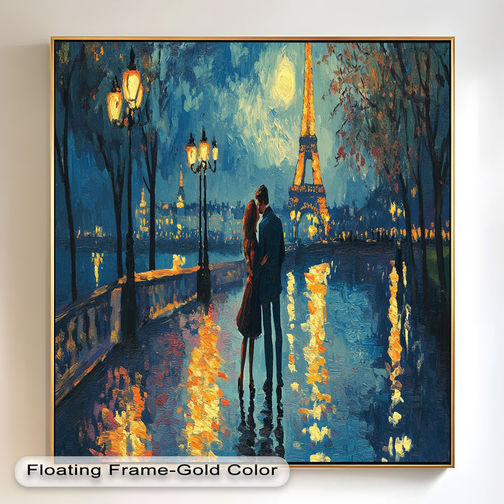 Moonlit Reflections – Eiffel Tower Romance Love Oil Painting