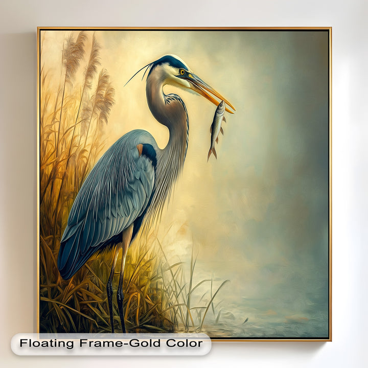 Blue Heron with Fish – Animal Oil Painting