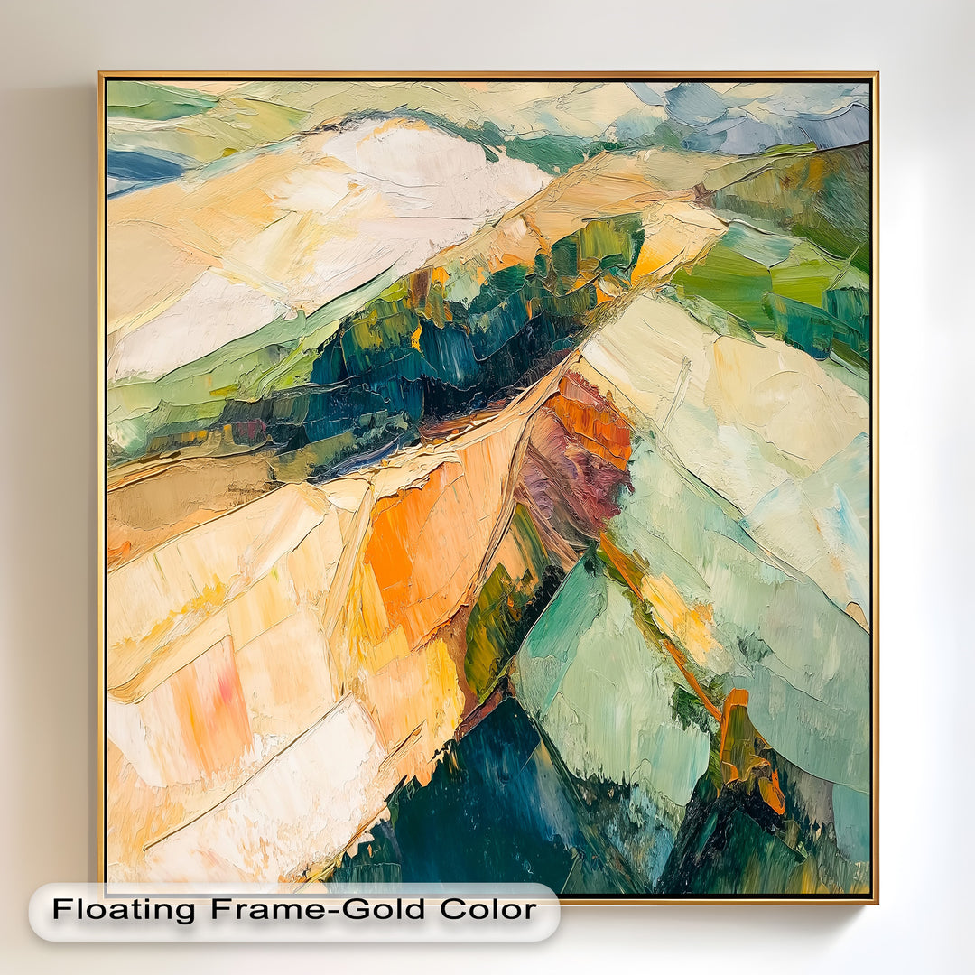 Golden Divide – Abstraktes Landschaftsfeld-Ölgemälde