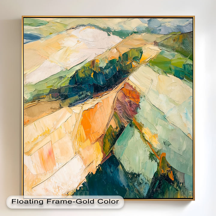 Golden Divide – Abstraktes Landschaftsfeld-Ölgemälde