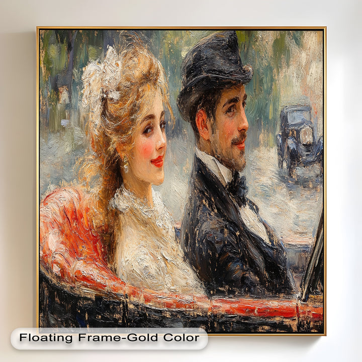 Charming Couple in a Vintage Car – Impressionist Oil Painting