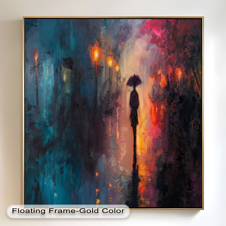 Evening Solitude – Romantic Rainy Stroll Love Oil Painting