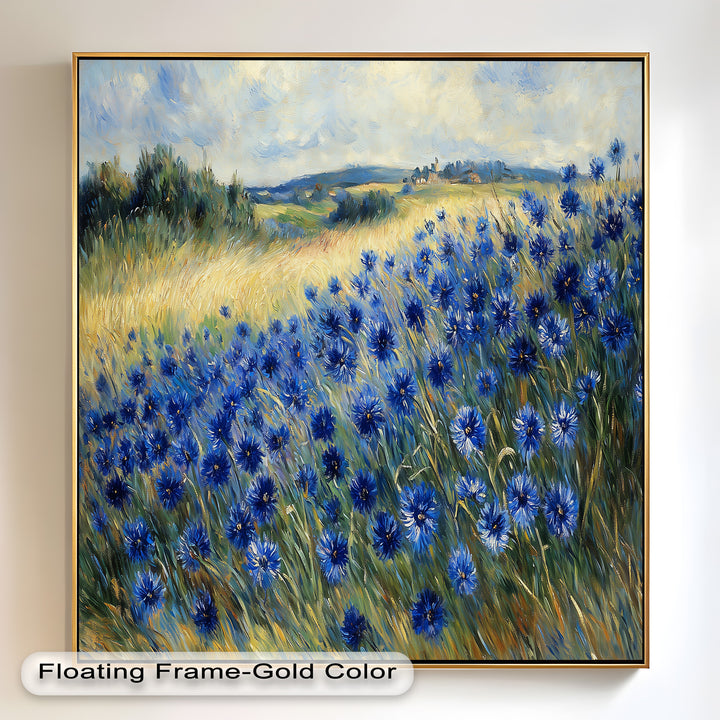 Golden Fields and Blue Cornflowers – Impressionist Meadow Scene Oil Painting