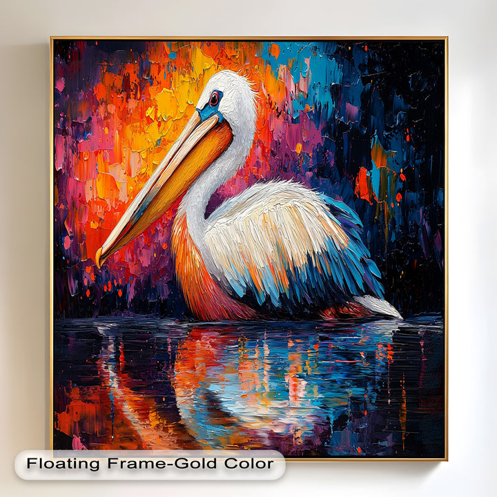 Sunset Pelican on Water – Animal Oil Painting