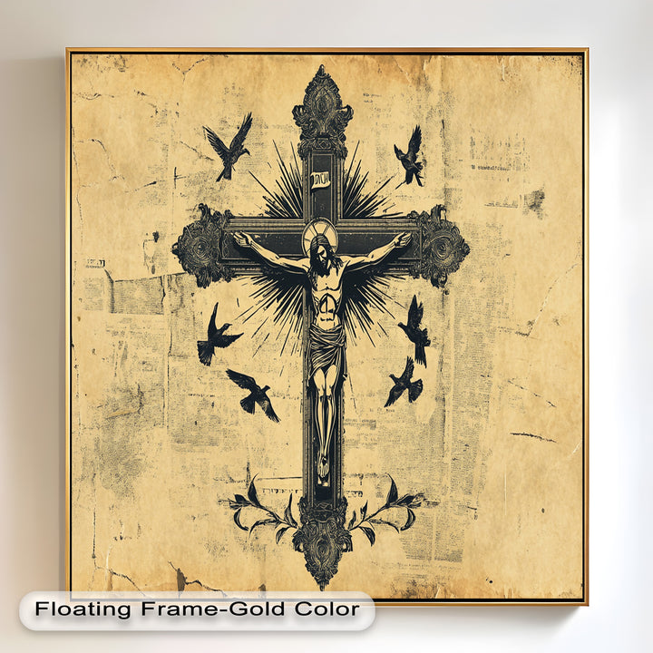 Jesus am Kreuz – Vintage religiöses Ölgemälde
