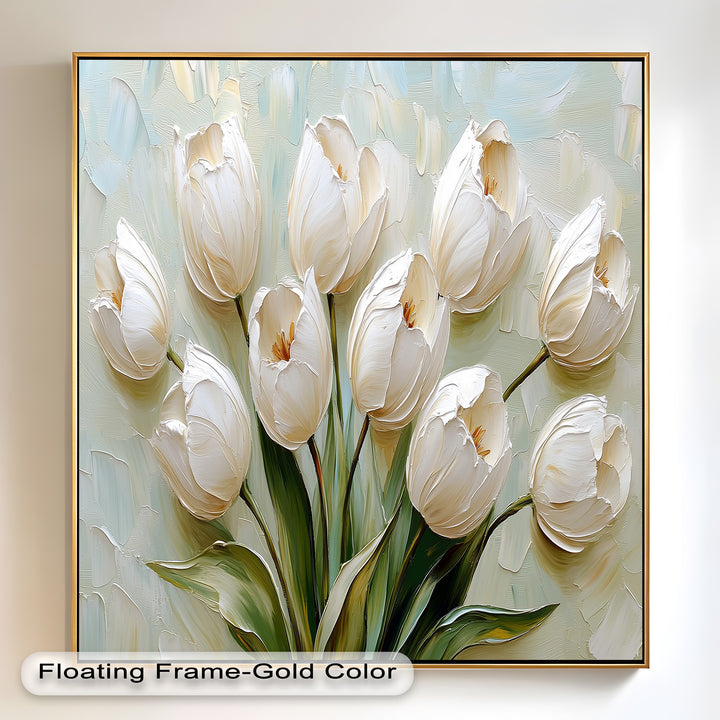 Whispers of Spring – Creamy White Tulip Bouquet Flower Oil Painting