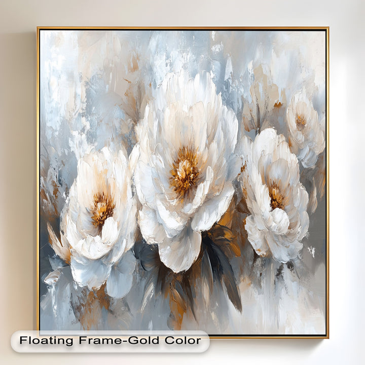 Ivory Garden Symphony – White Peony Bouquet Flower Oil Painting