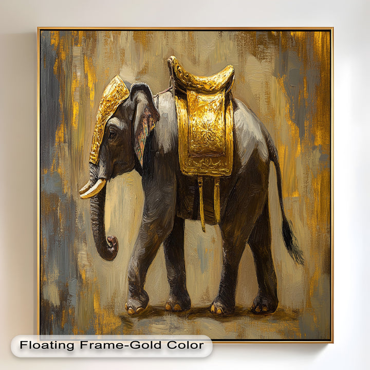 Elephant with Golden Saddle - Animal Oil Painting