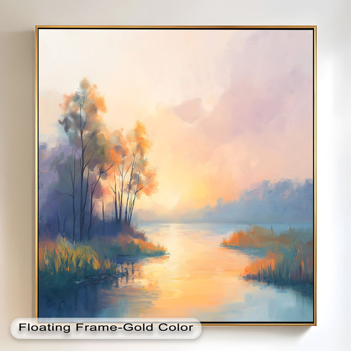 Sunrise on a Cold Morning – Framed Landscape Oil Painting