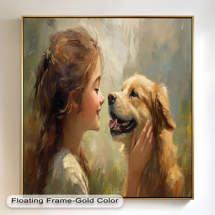 Girl and Golden Retriever in Gentle Light – Animal Oil Painting