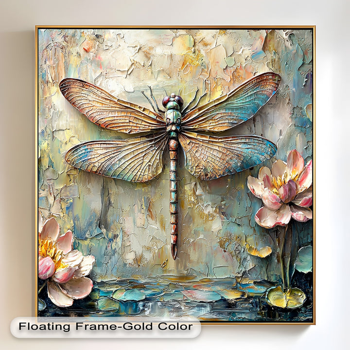 Floral Dragonfly – Framed Botanical Oil Painting