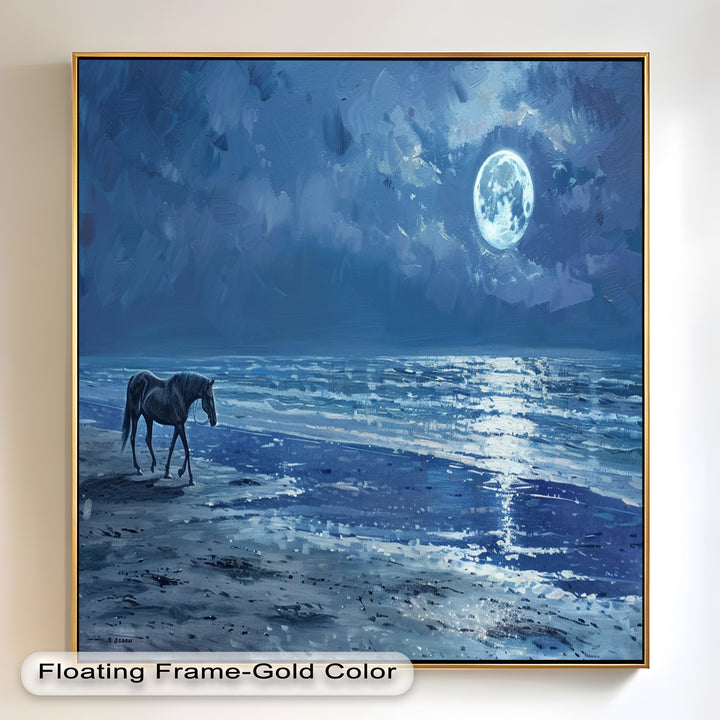 Moonlight & Horse – Serene Nighttime Oil Painting