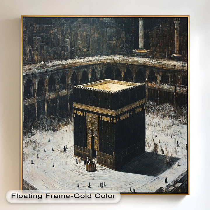 A powerful religious scene showing the Kaaba under soft light, encircled by worshippers in a moment of faith and unity.