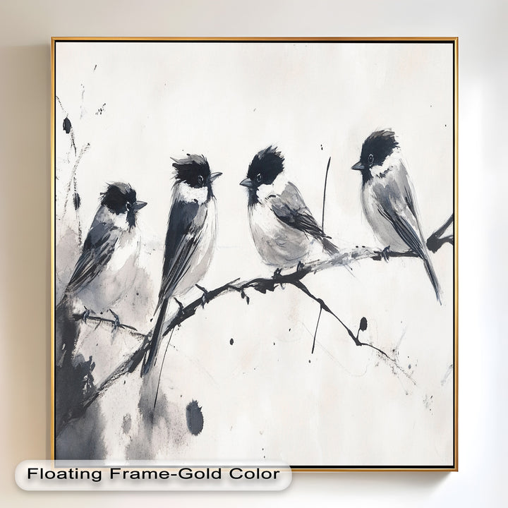 Monochromes Quartett – Vogel-Ölgemälde