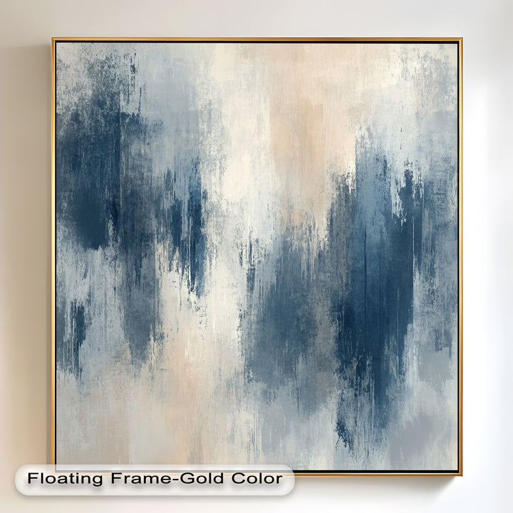 Echoes in Mist – Stimmungsvolles abstraktes Ölgemälde in Blau und Beige