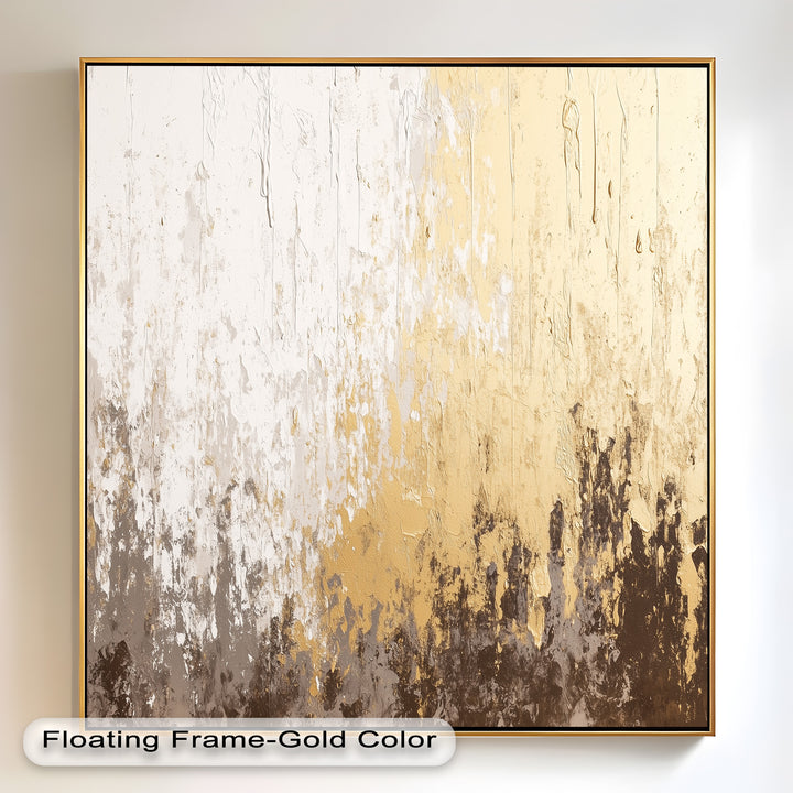 Abstrakte Kunst in Gold und Weiß – Modernes Luxus-Ölgemälde