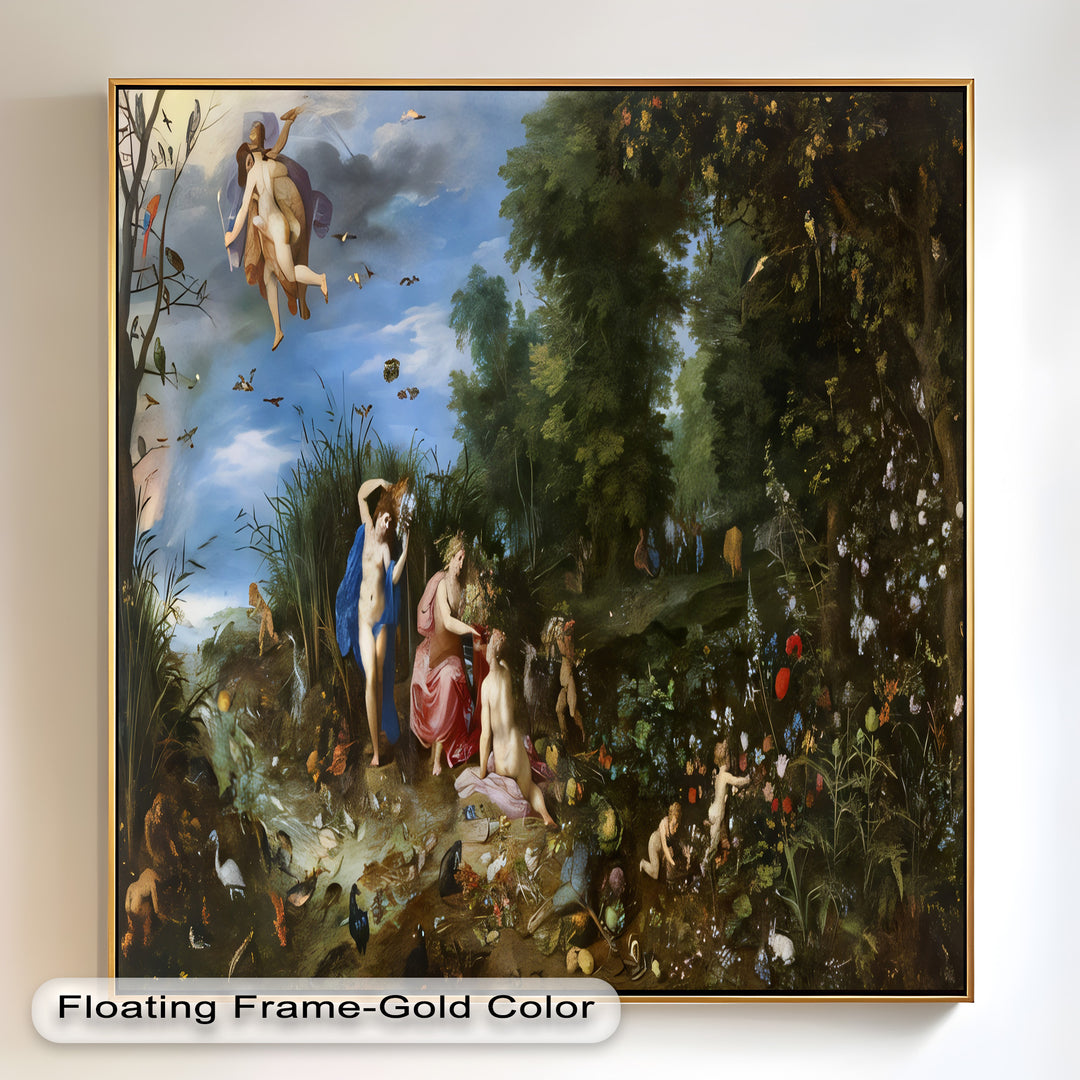 The Garden of Earthly Light – Mythological Forest Scene Oil Painting