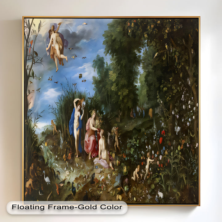 The Garden of Earthly Light – Mythological Forest Scene Oil Painting