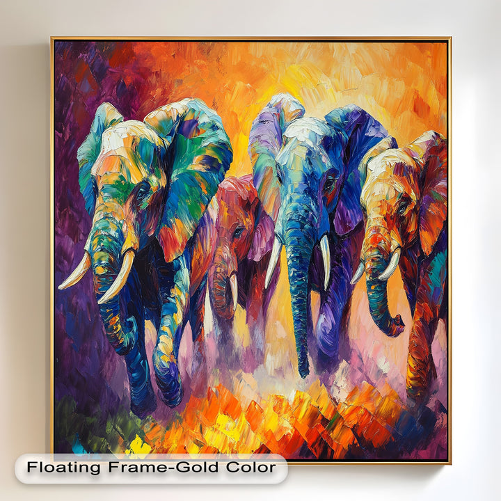 Elephant Herd at Dusk – Animal Oil Painting