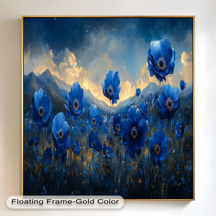 Blue Poppies Beneath a Twilight Sky - Flower Oil Painting