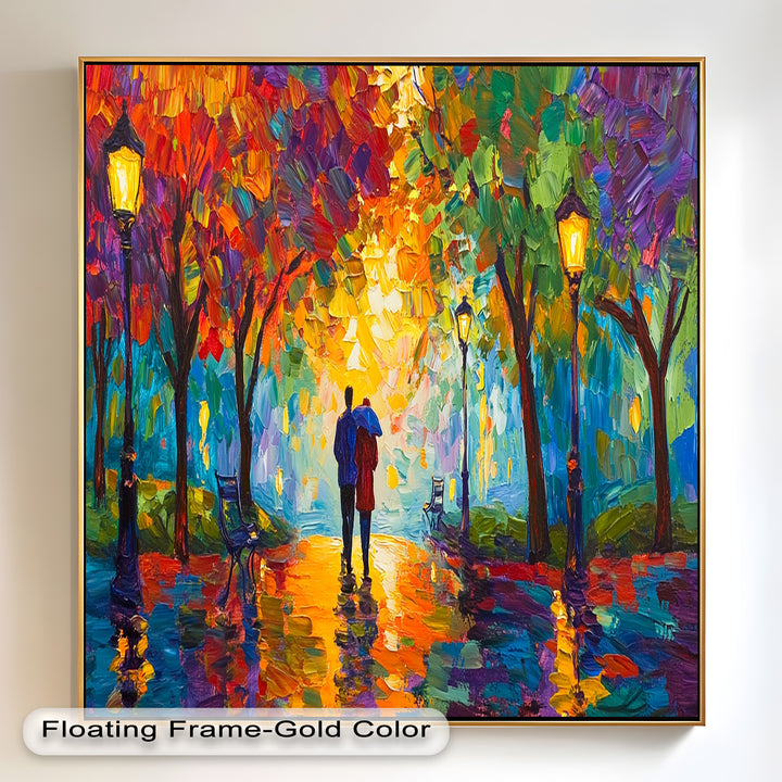 Autumn Radiance – Lovers Under the Colorful Canopy Love Oil Painting