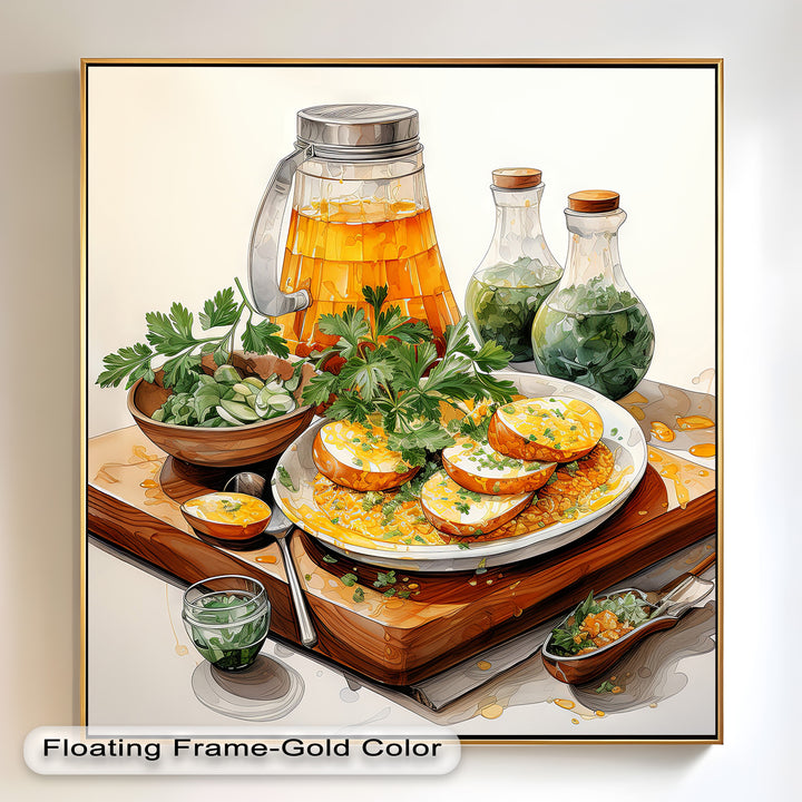 Golden Herb Delight – Rustic Food Still Life Painting