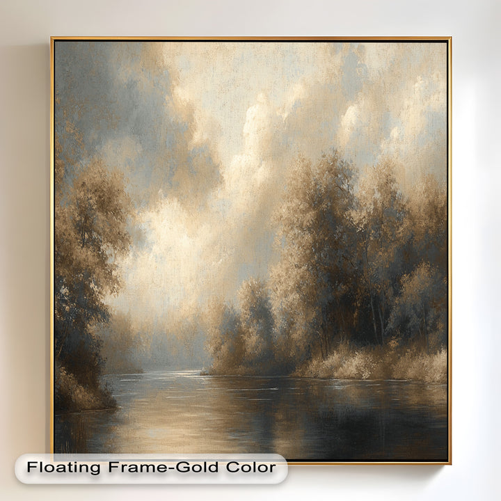 Serene River Landscape Wall Art – Modern Oil Painting