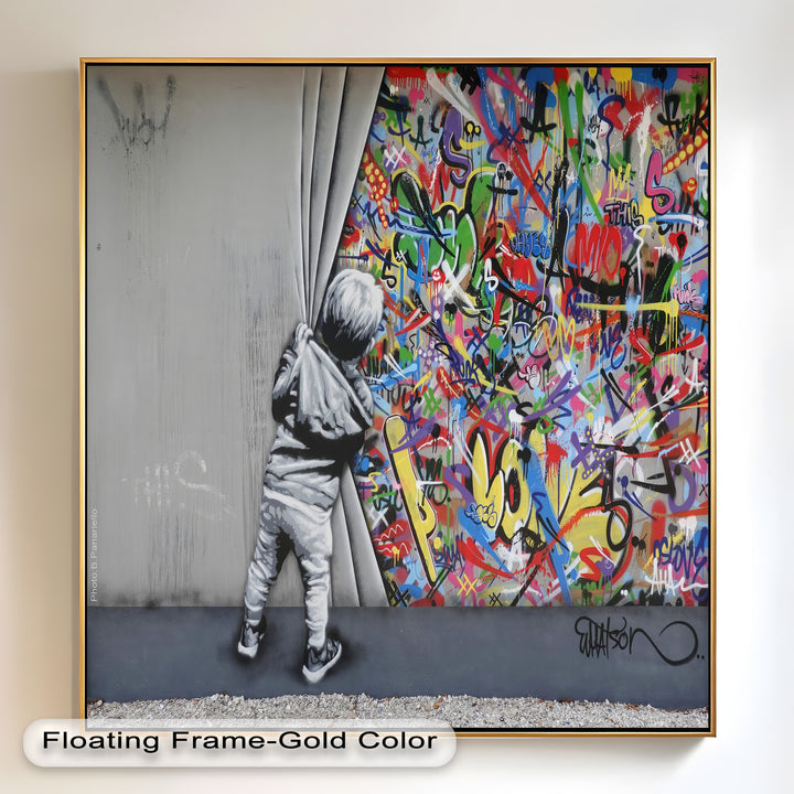 Beyond the Curtain – Banksy-Inspired Graffiti Oil Painting