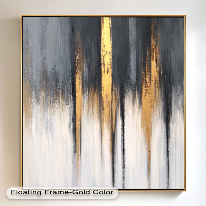 Modern Grey & Gold Abstract – Framed Oil Painting