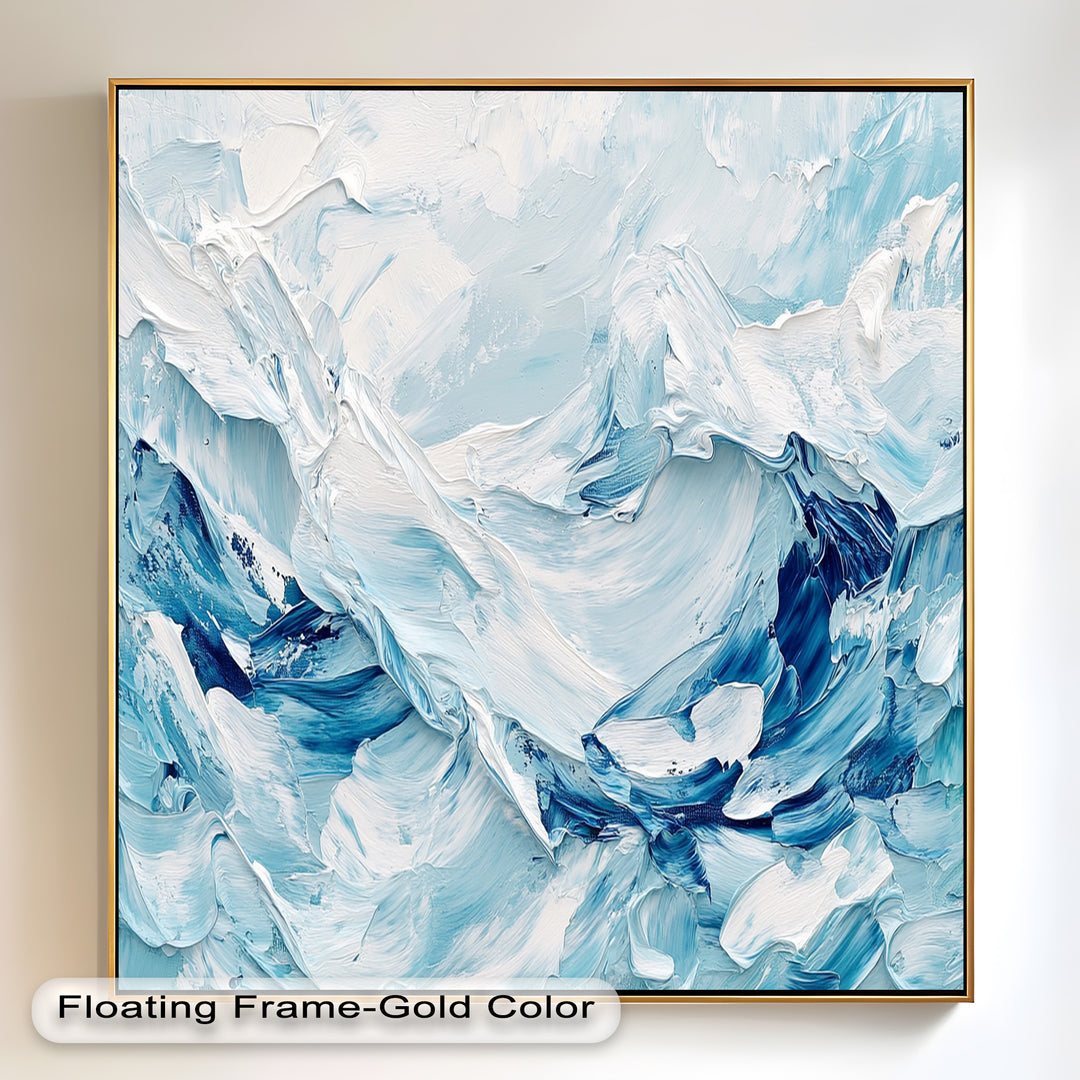 Ocean Ice Texture Art – Abstract Blue & White Oil Painting