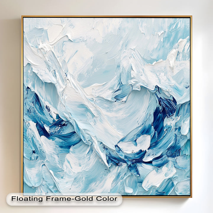 Ocean Ice Texture Art – Abstract Blue & White Oil Painting