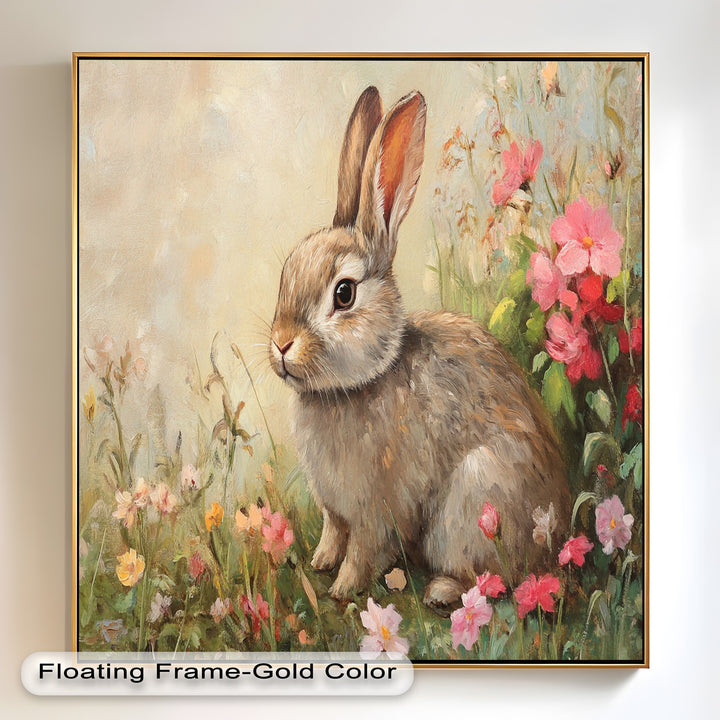 Curious Bunny Among Spring Blossoms – Animal Oil Painting