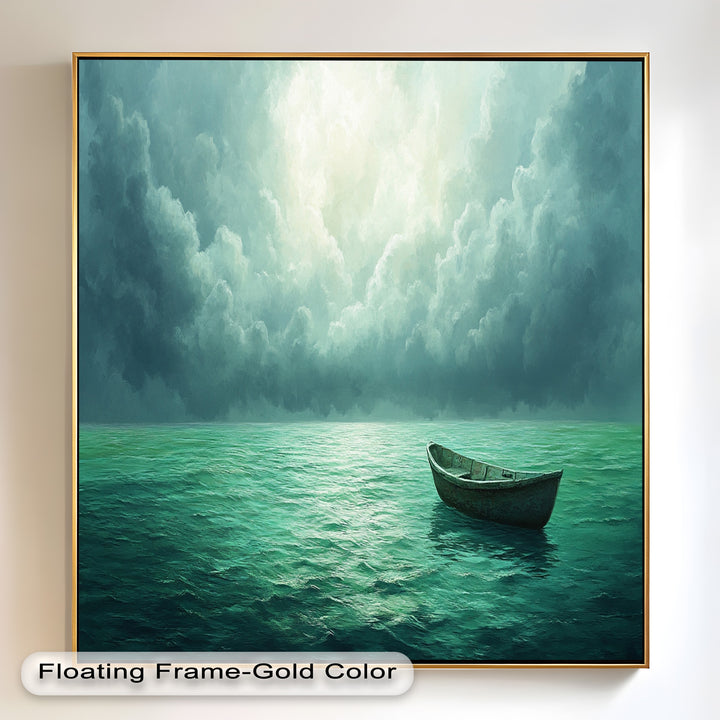 Solitude Adrift – Serene Empty Rowboat Oil Painting