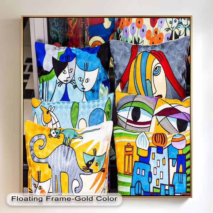 Colorful Cubist Cat & Face Pillows – Picasso Oil Painting