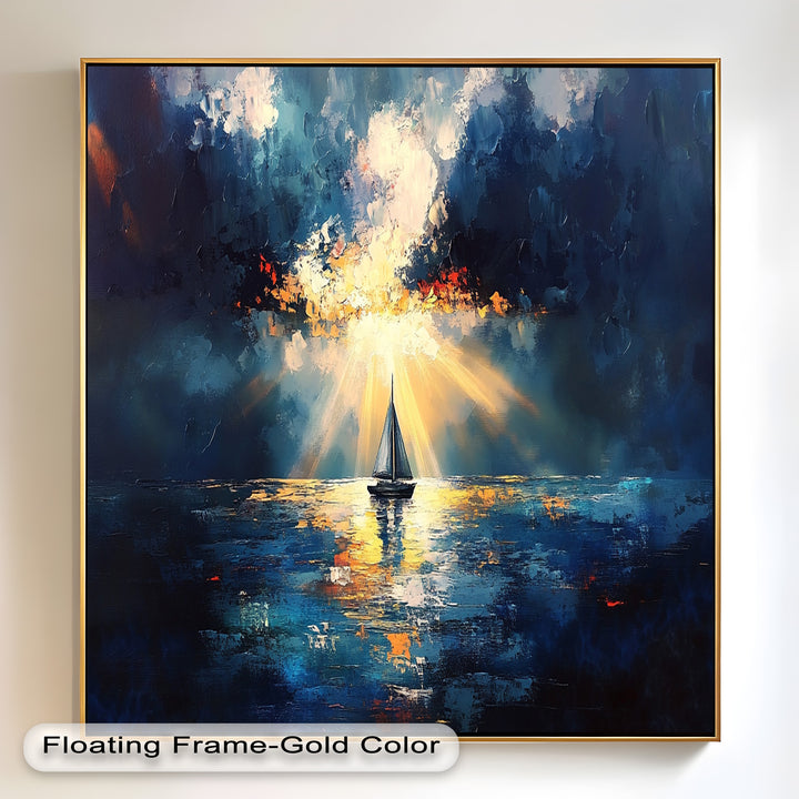 Radiant Horizon – Sailboat at Sunset Oil Painting