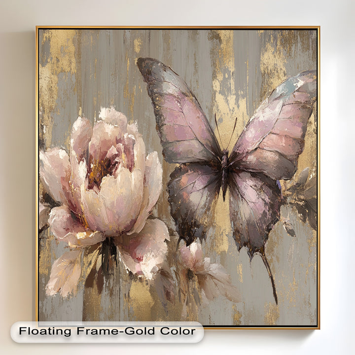 Elegant Butterfly and Peony – Pastel Floral Oil Painting