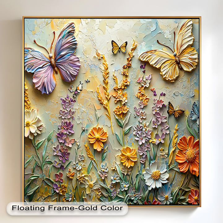 Abstract Floral Butterflies – Modern Oil Painting