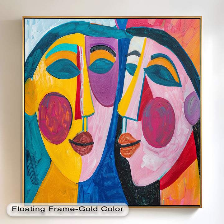 Unified Gaze – Vibrant Dual Portrait Picasso Oil Painting