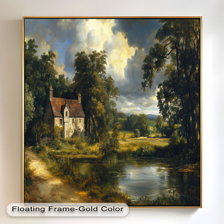 Rustic English Cottage – Charming Countryside Oil Painting
