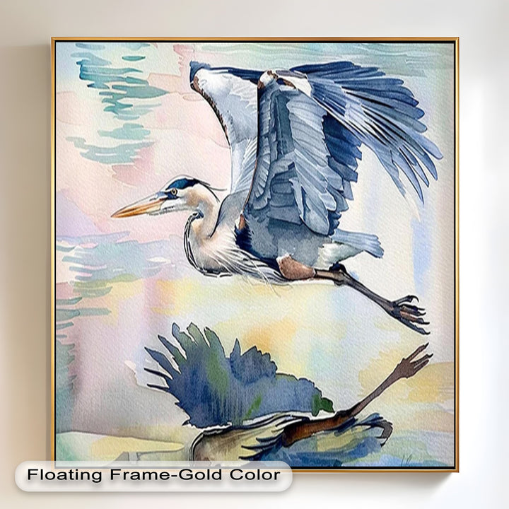 Flying Heron Bird Wall Art – Elegant Nature Oil Painting