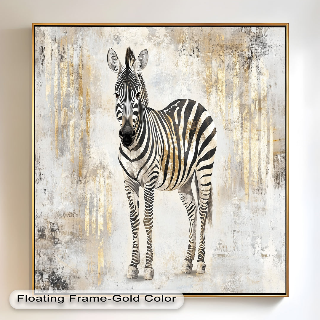 Golden Streak Zebra with Neutral Backdrop - Animal Oil Painting